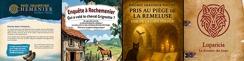 Kit Escape Game, livret Escape Game, livret Enquête à Rochemenier et Troglo Quiz Kit Escape Game, livret Escape Game, livret Enquête à Rochemenier et Troglo Quiz